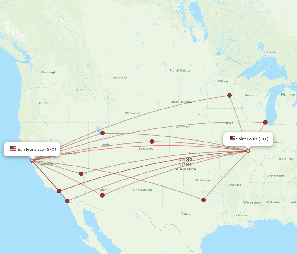 STL-SFO flight routes