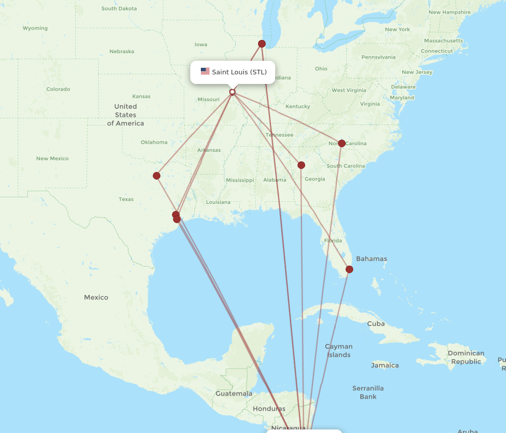 STL-SJO flight routes