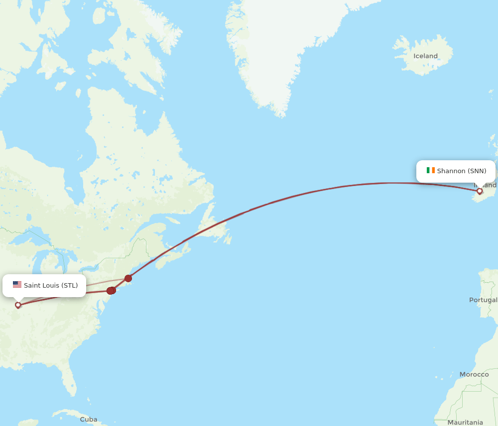 STL to SNN flights and routes map