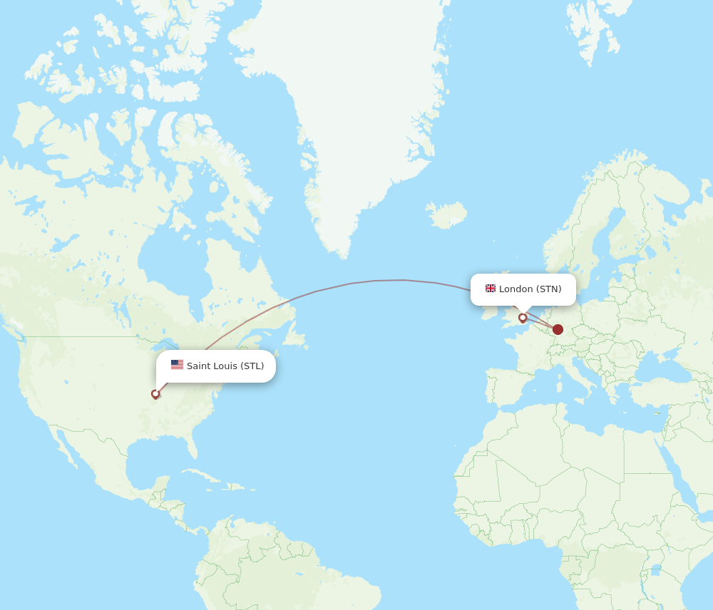 STL to STN flights and routes map