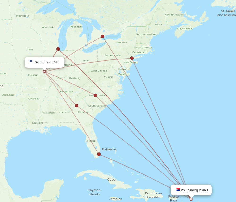 STL-SXM flight routes