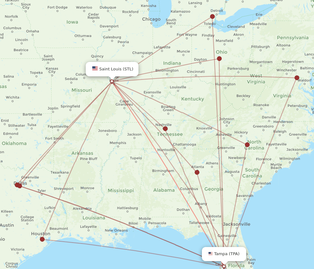STL-TPA flight routes