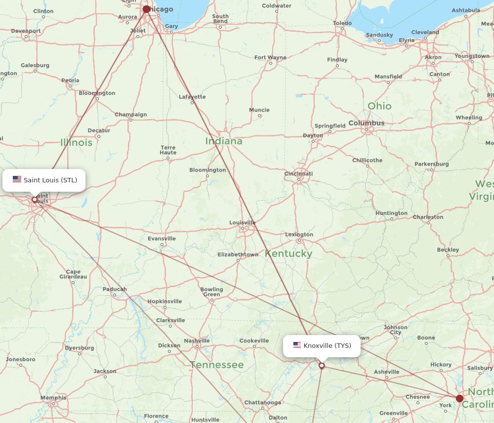 STL to TYS flights and routes map