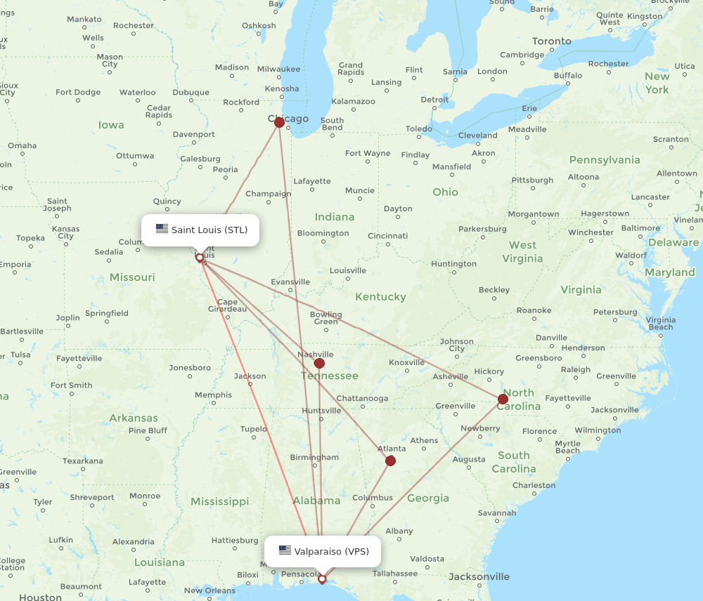 STL to VPS flights and routes map
