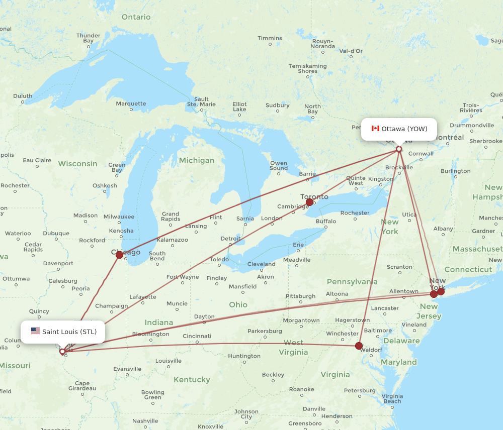 STL-YOW flight routes