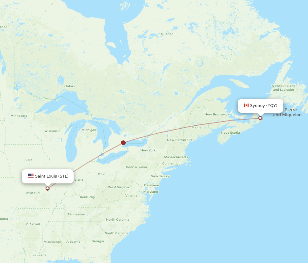 STL-YQY flight routes