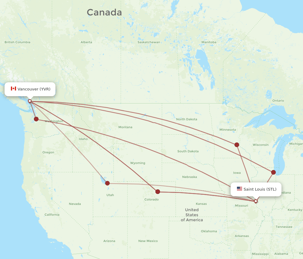 STL-YVR flight routes