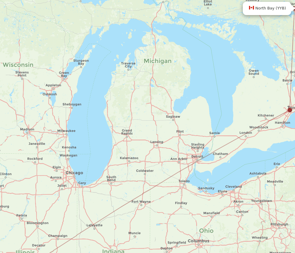 North Bay - Saint Louis route map and flight paths