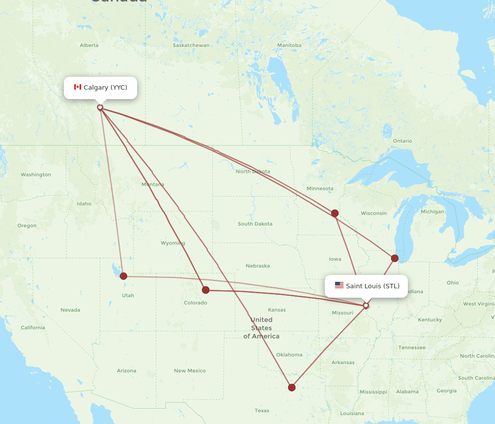 Calgary - Saint Louis route map and flight paths