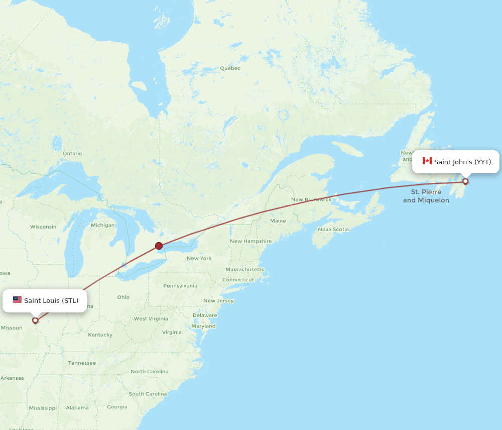 St. John's - Saint Louis route map and flight paths