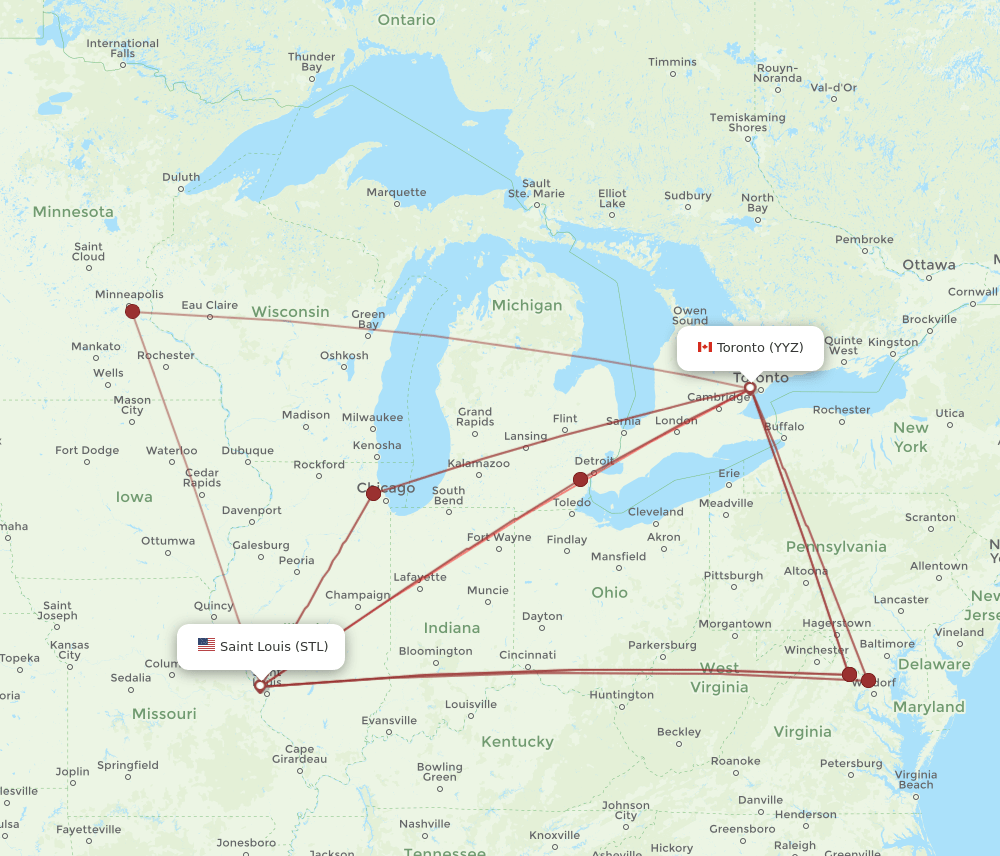 STL-YYZ flight routes
