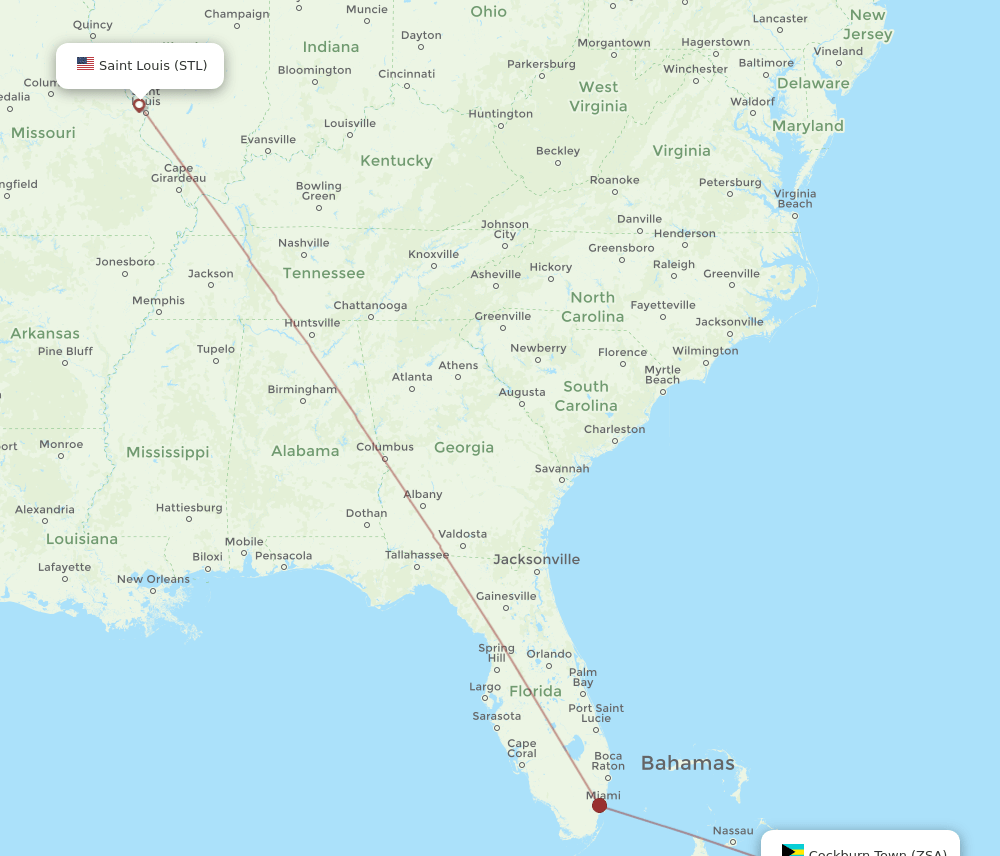 STL to ZSA flights and routes map