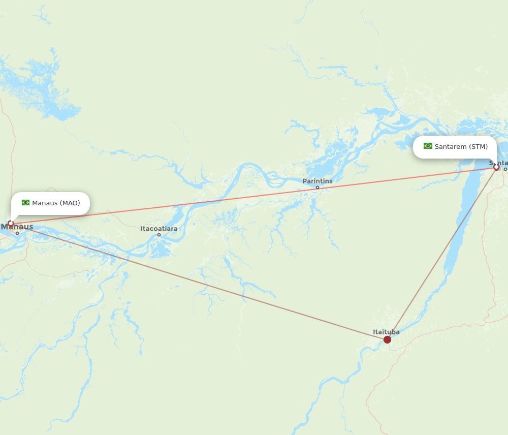 Santarem - Manaus route map and flight paths