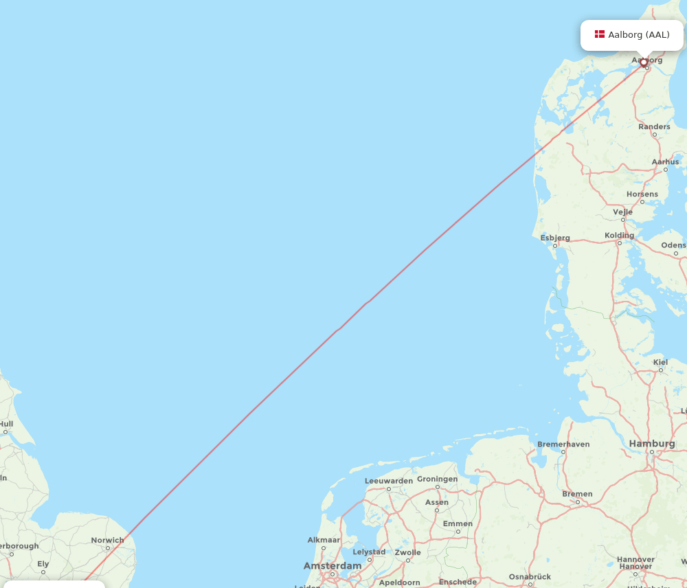 London - Aalborg route map and flight paths