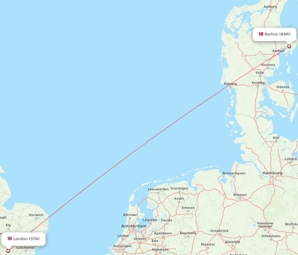 STN to AAR flights and routes map