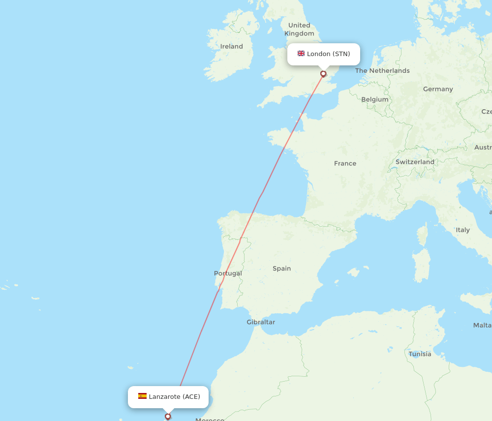 London - Lanzarote route map and flight paths