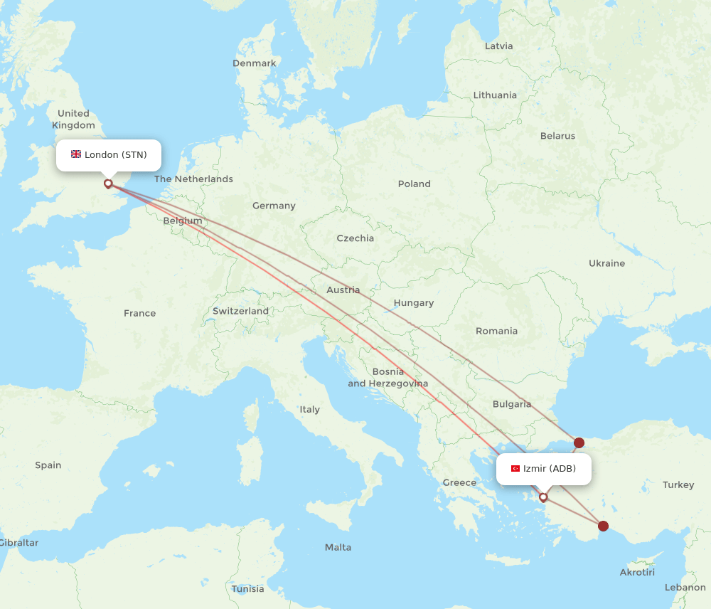 STN to ADB flights and routes map