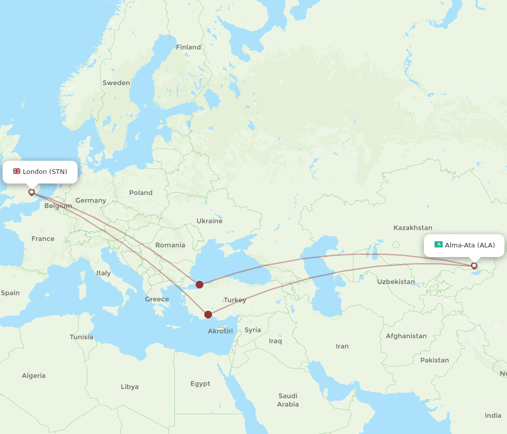STN-ALA flight routes