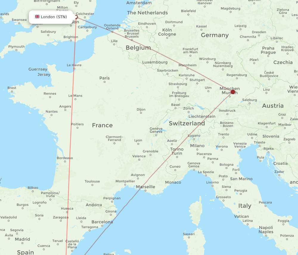 STN to ALC flights and routes map