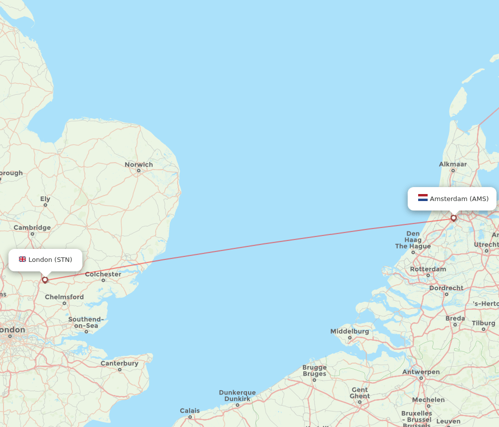 London - Amsterdam route map and flight paths