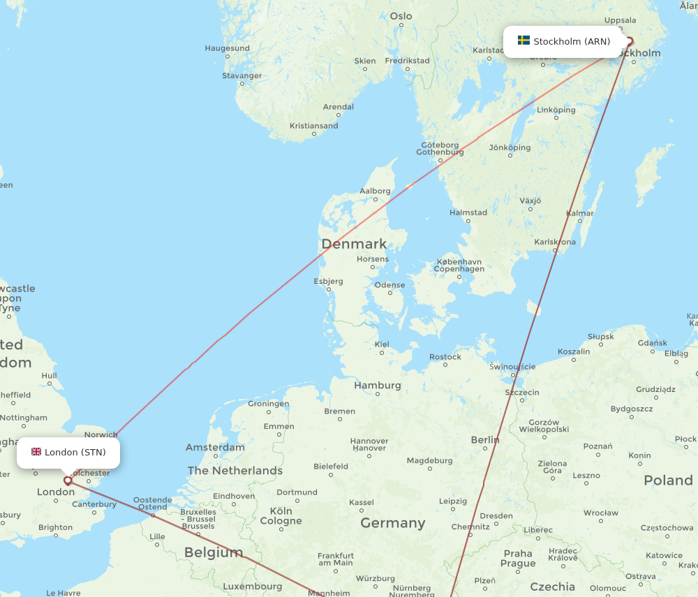 STN to ARN flights and routes map
