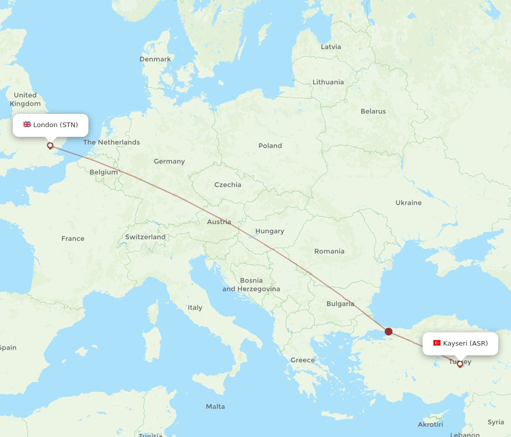 STN to ASR flights and routes map