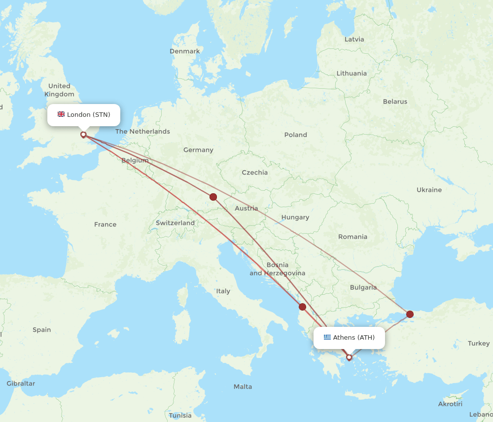 STN-ATH flight routes