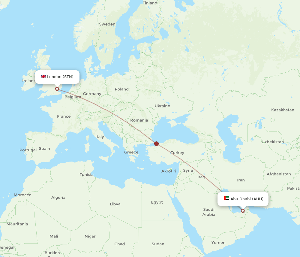 STN to AUH flights and routes map