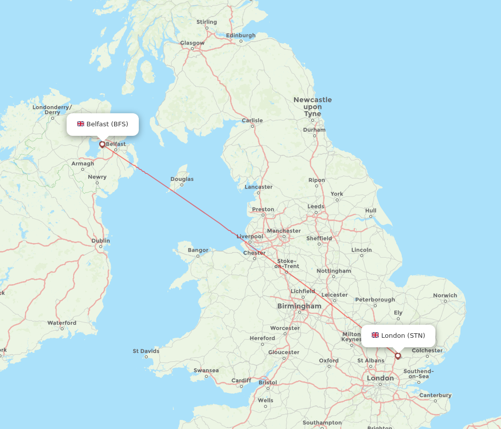 STN to BFS flights and routes map