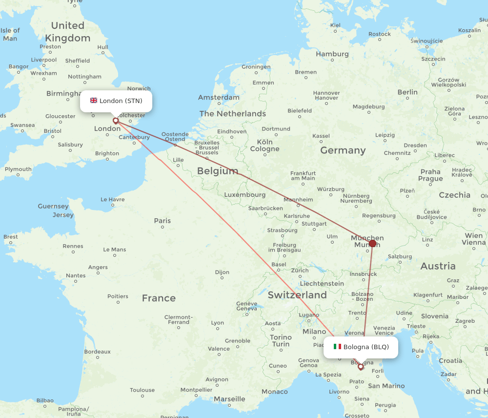 STN-BLQ flight routes