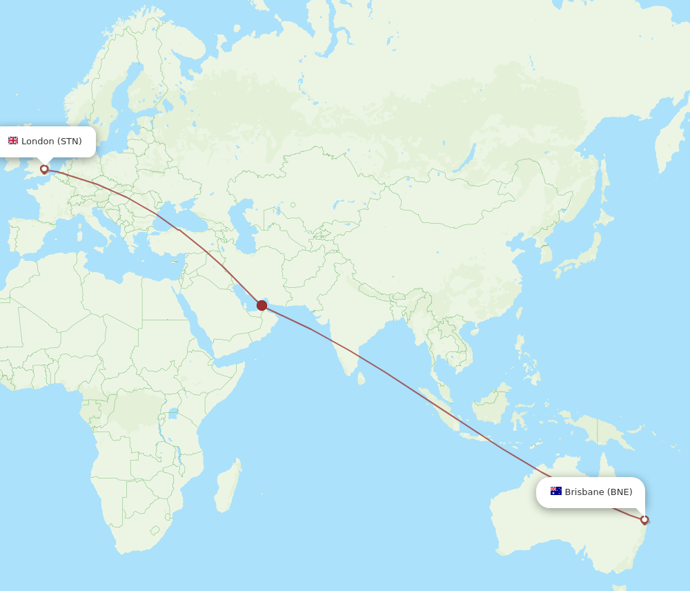 STN-BNE flight routes