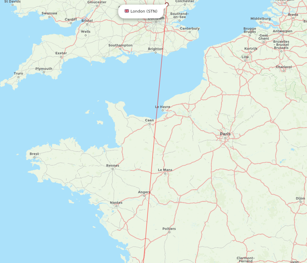 STN to BOD flights and routes map