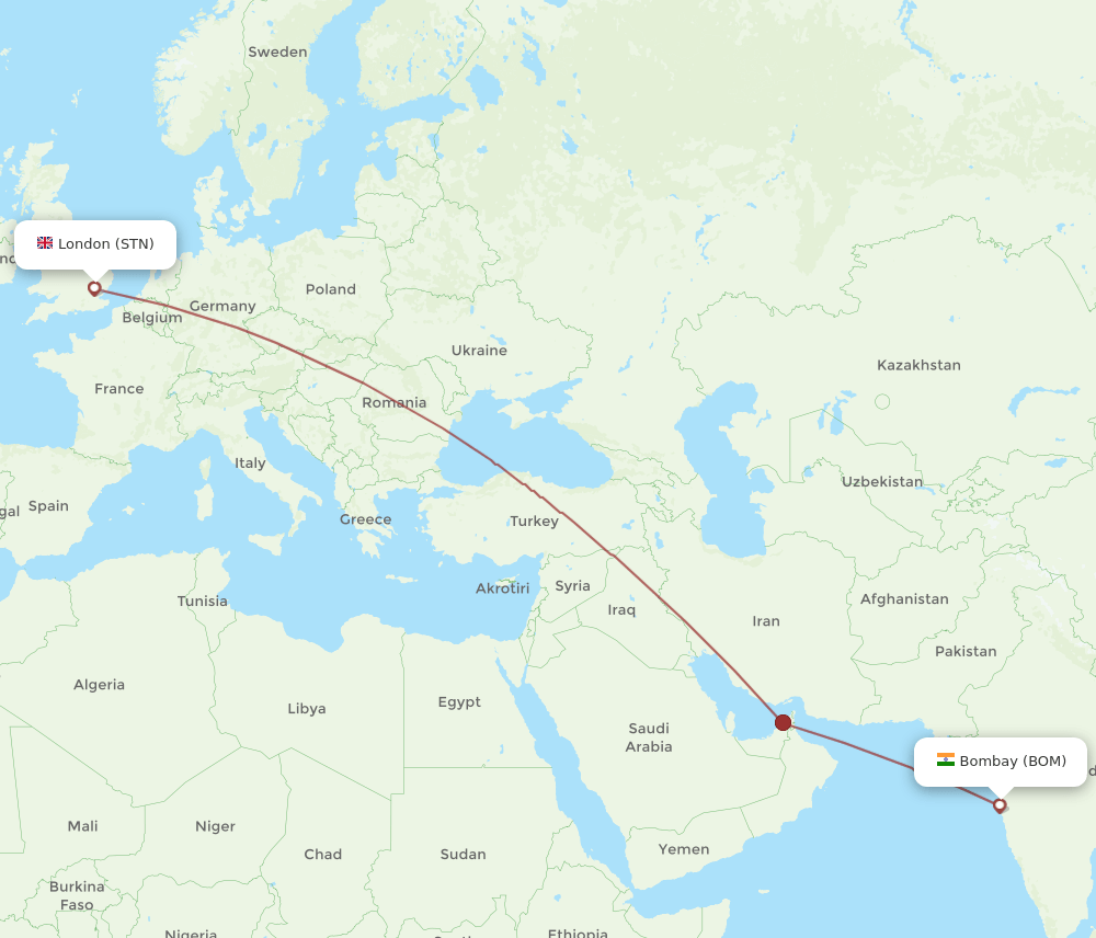 STN to BOM flights and routes map