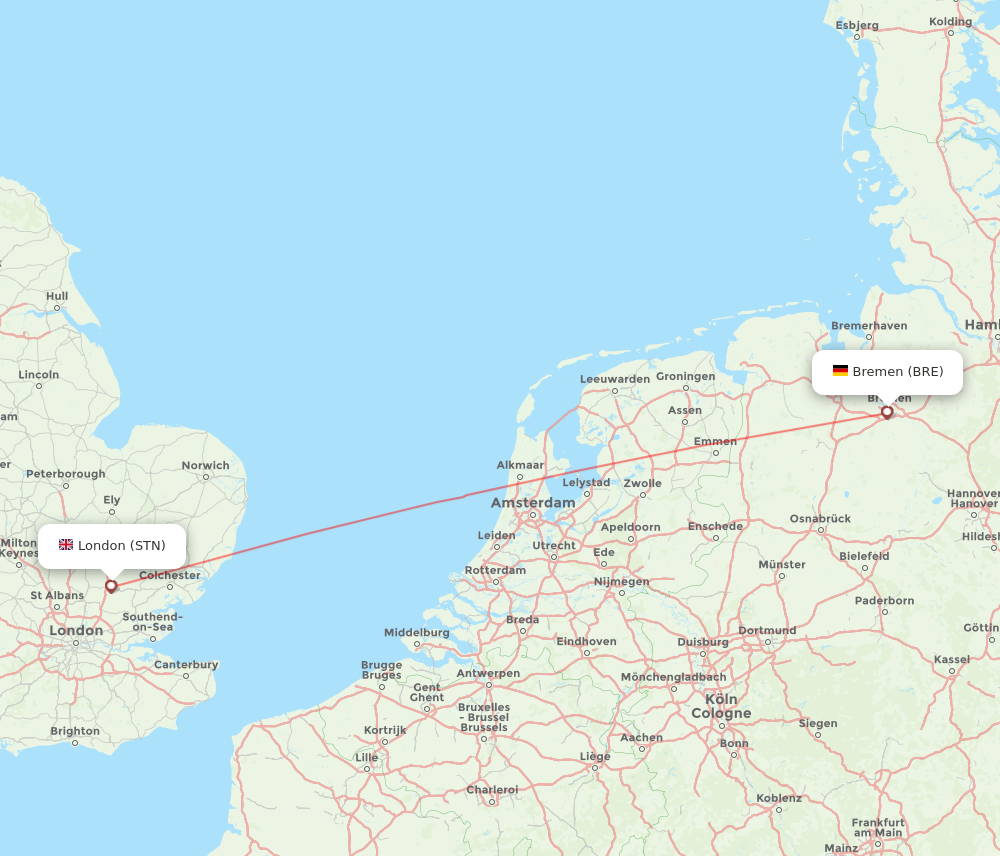 STN to BRE flights and routes map