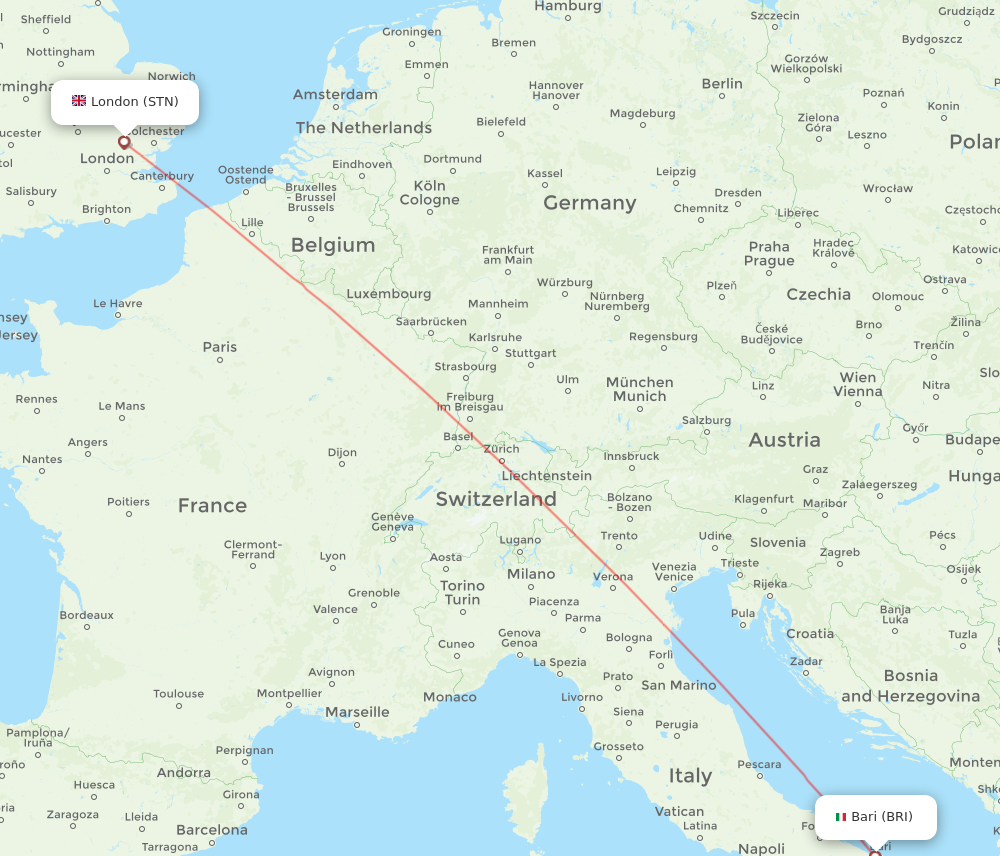 STN to BRI flights and routes map