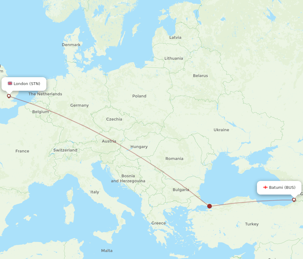 STN to BUS flights and routes map