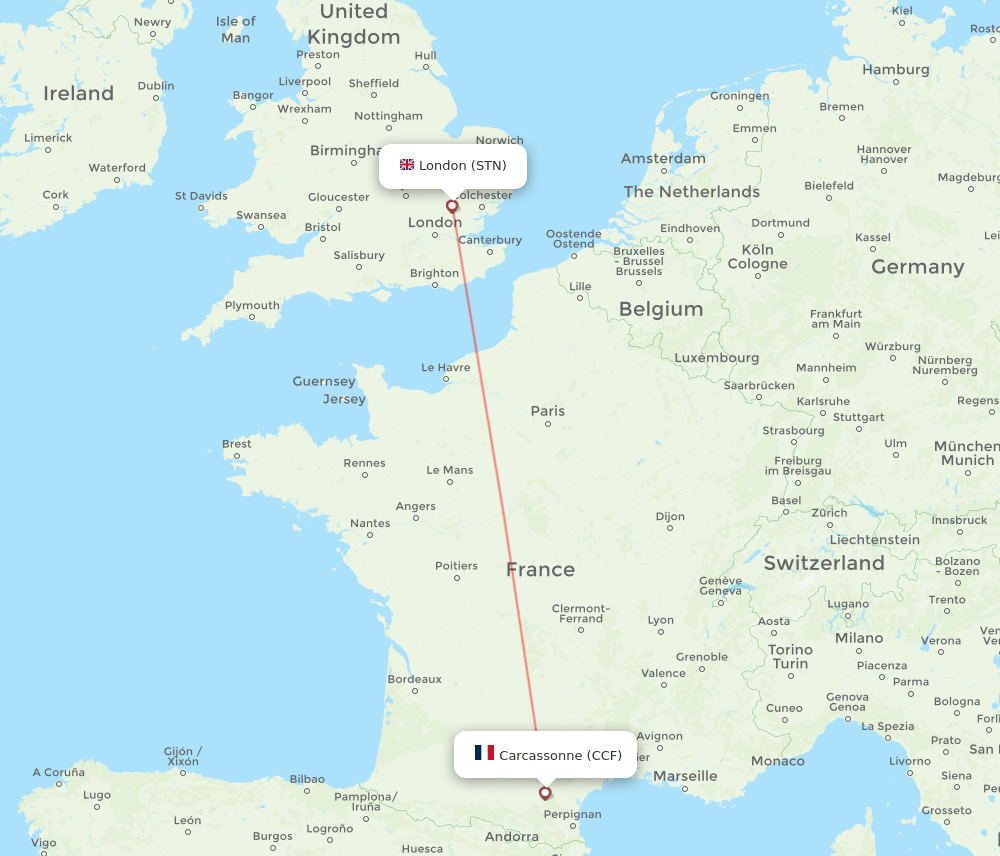 London - Carcassonne route map and flight paths