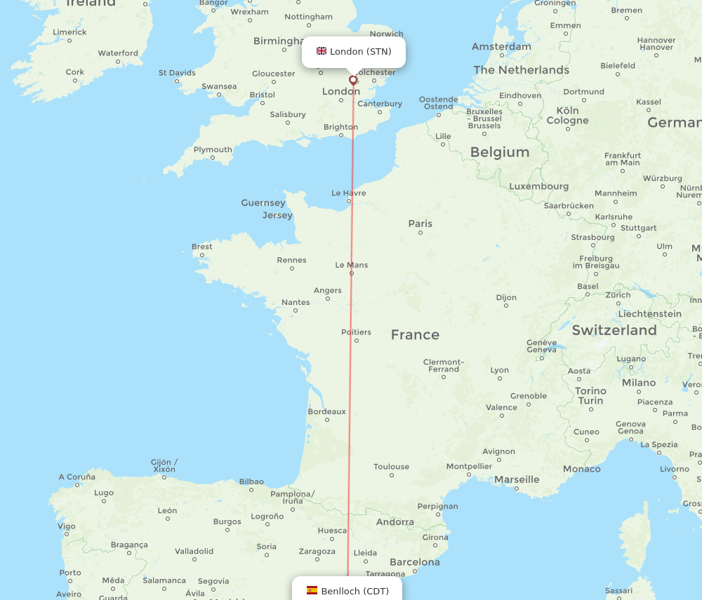 London - Benlloch route map and flight paths