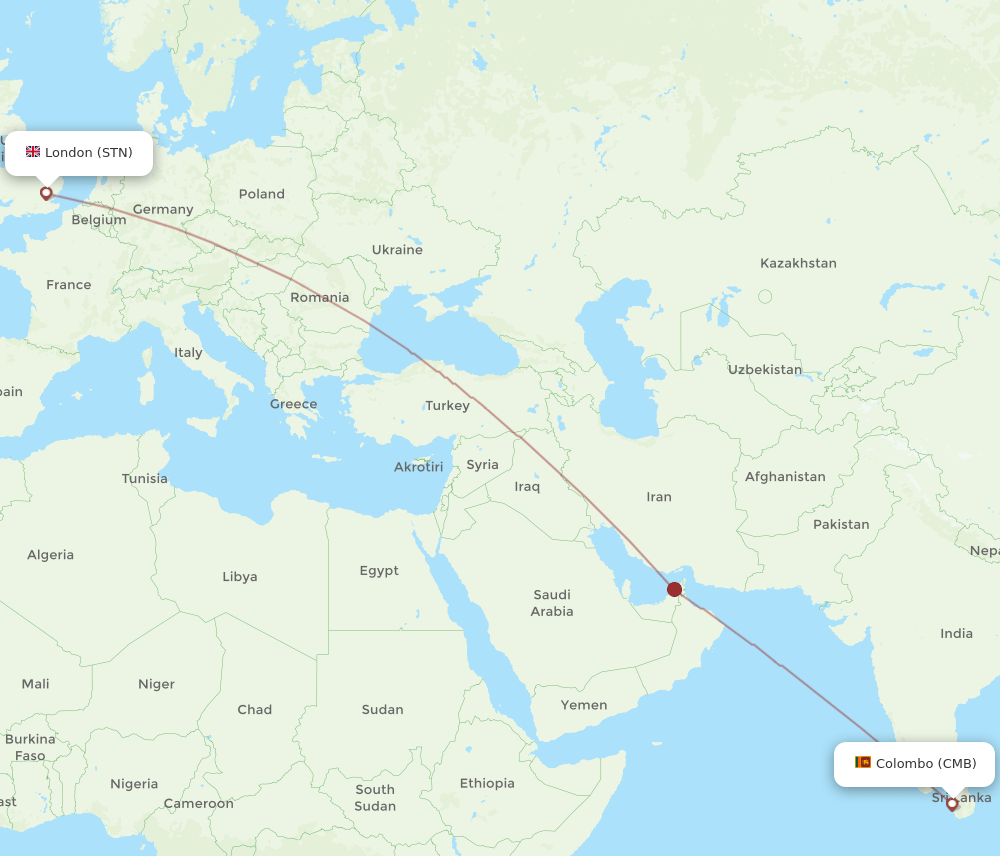STN to CMB flights and routes map