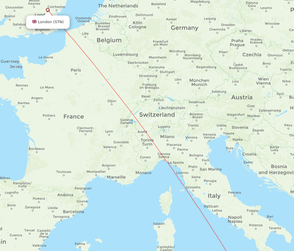 STN-CTA flight routes
