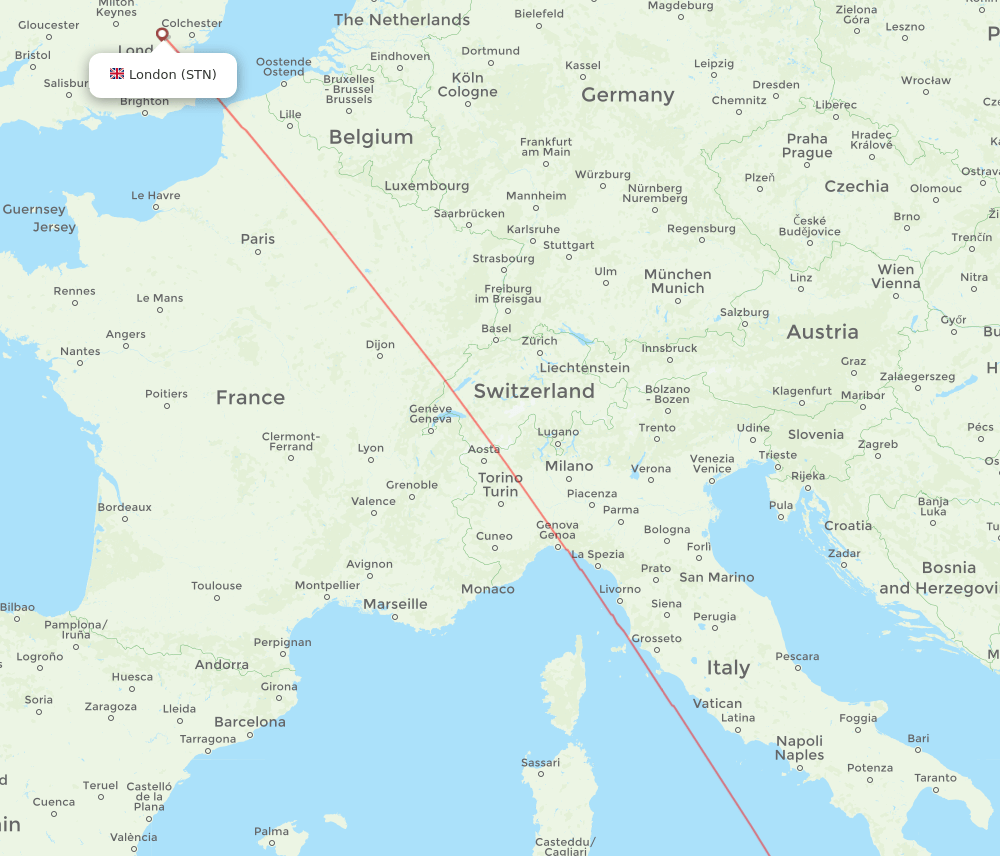 STN to CTA flights and routes map