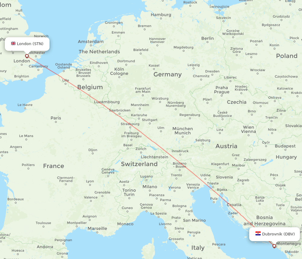 STN to DBV flights and routes map