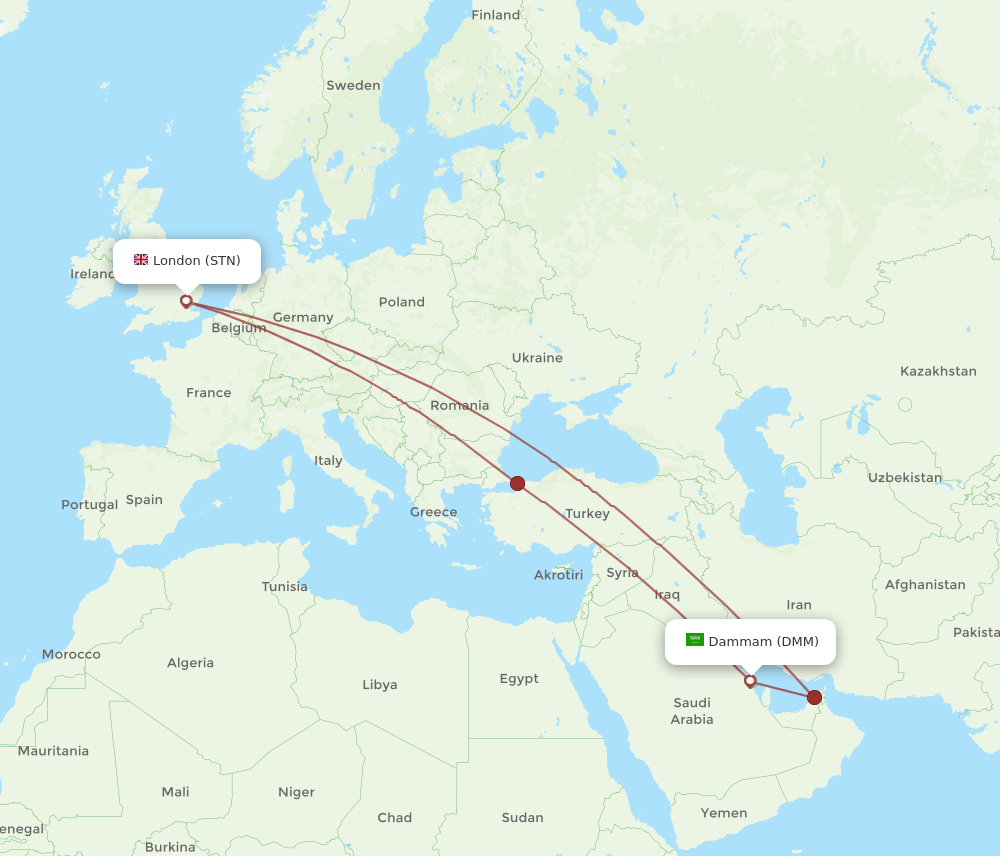STN-DMM flight routes