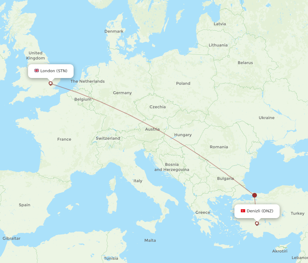 STN-DNZ flight routes