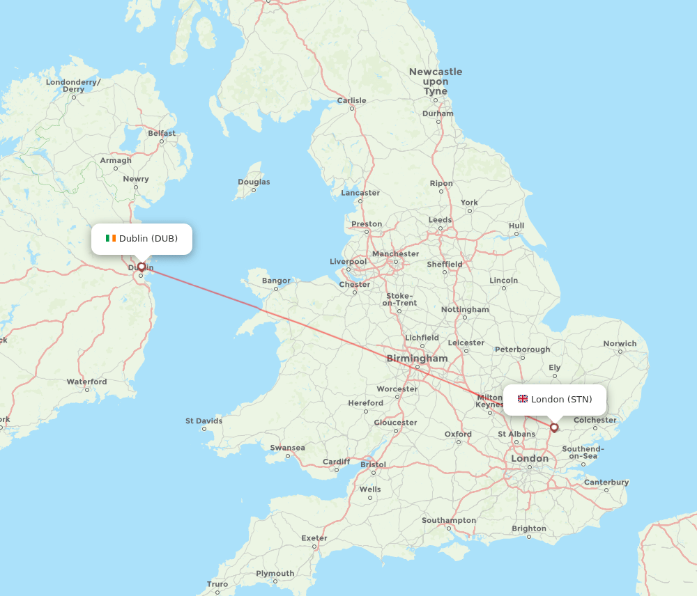 London - Dublin route map and flight paths