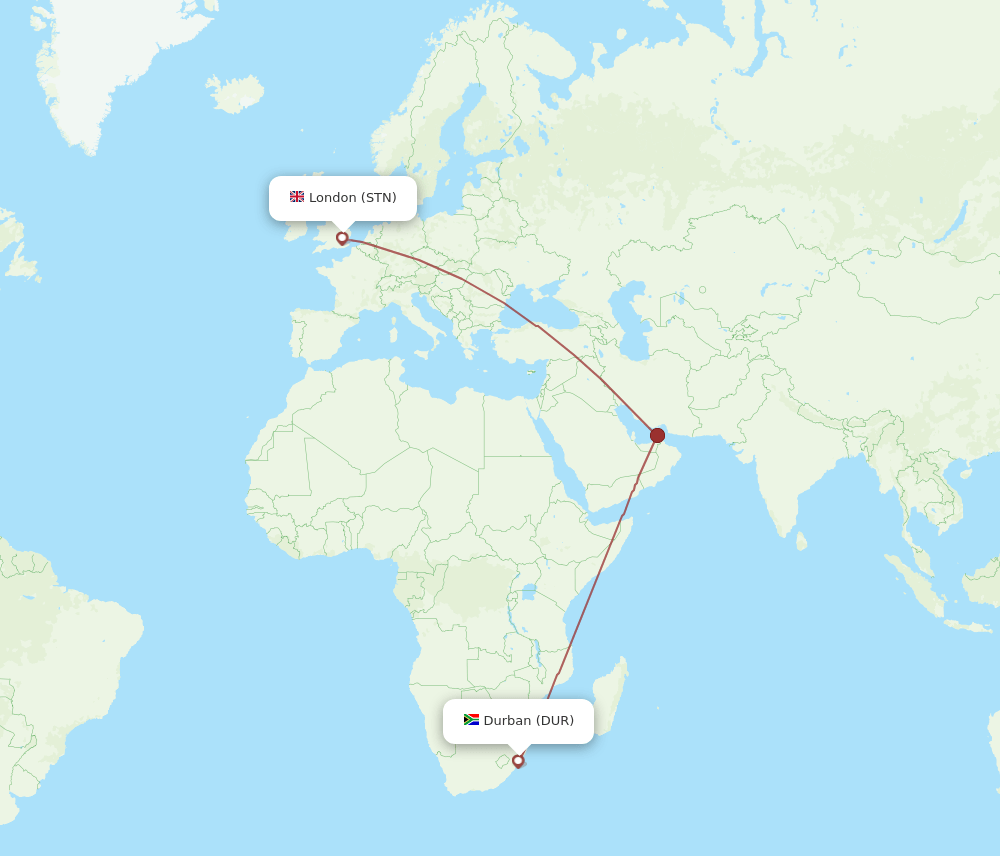 STN-DUR flight routes