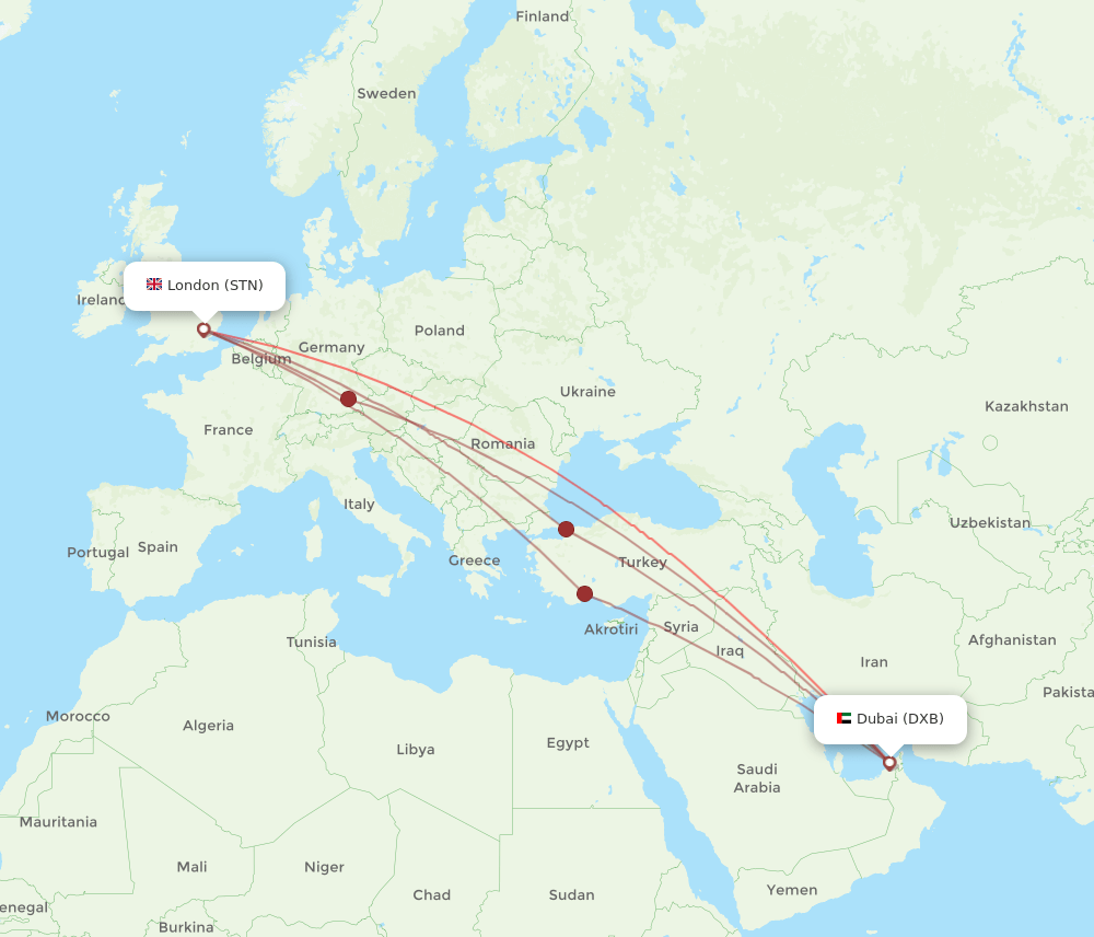 STN-DXB flight routes