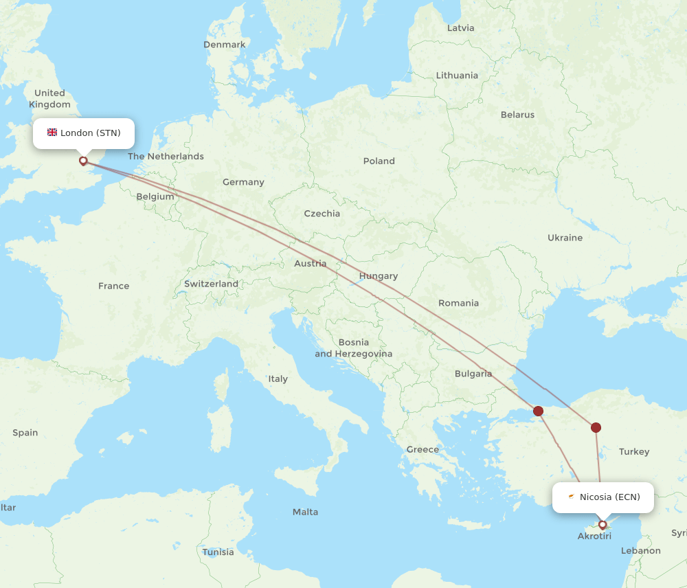 STN-ECN flight routes