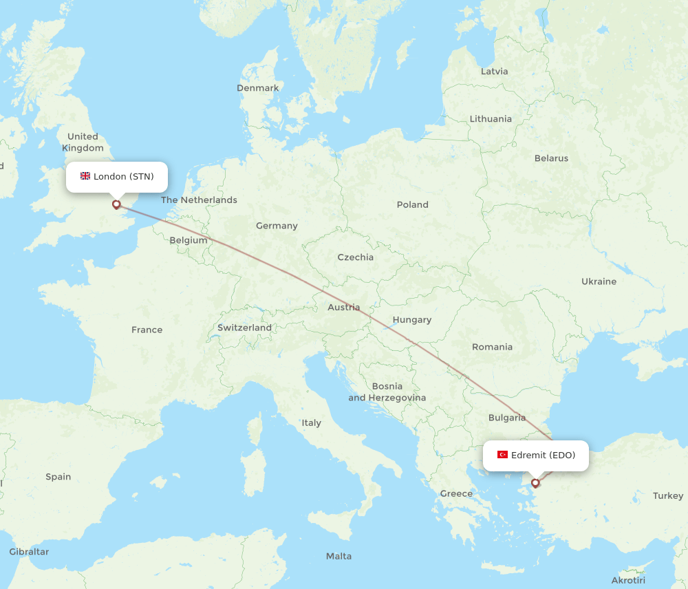 STN-EDO flight routes