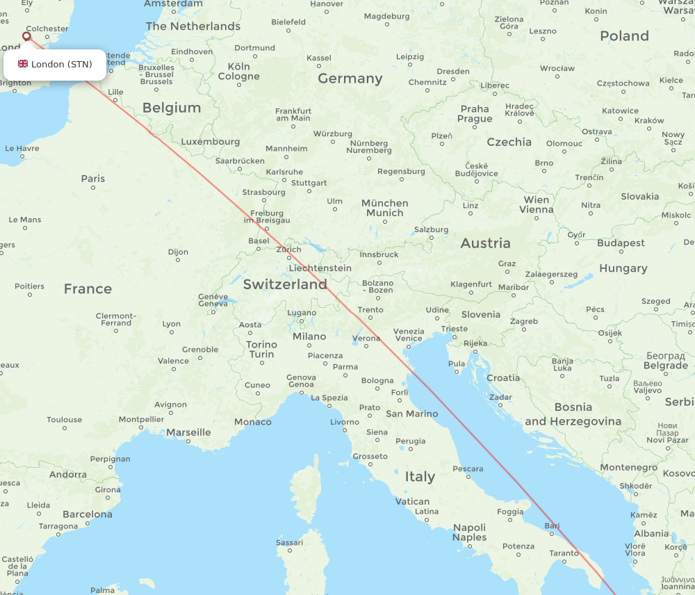London - Kefallinia route map and flight paths